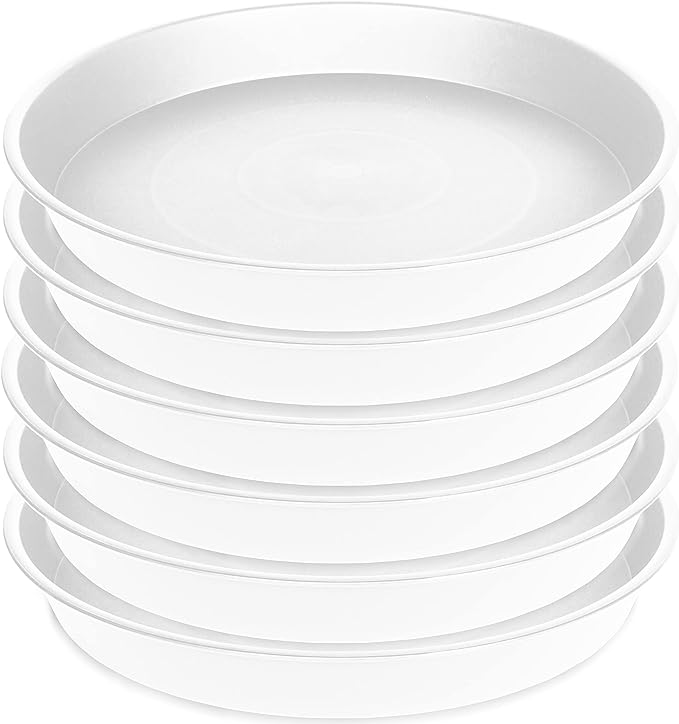 2 Pack of 8 inch Plant Saucer Clear, Heavy Duty Plastic Plant Water Tray 8 inch Round, Flower Plant Saucers for Indoors No Holes, Plant Dishes Saucer for Planter 7"/8" (8", White)