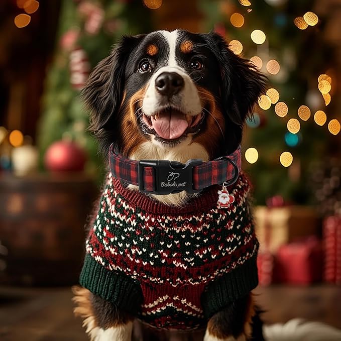 Christmas Dog Collar for Puppy Small Dogs - Vintage Red Green Tartan Christmas Collars for Dogs, Soft Adjustable Winter Holiday Dog Collars with Quick Release Buckle XS