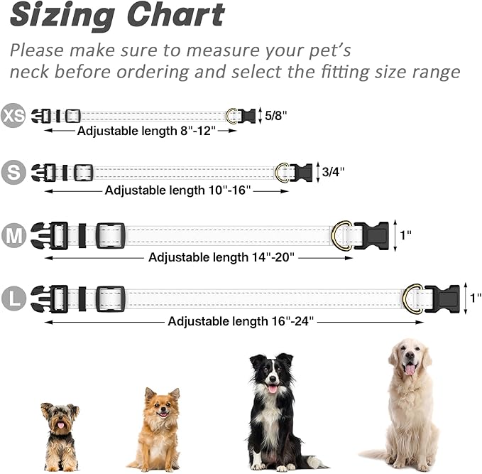 Reflective Dog Collar for Medium Dogs, Cute Adjustable Heavy-Duty Nylon Puppy Collars for Boy and Girl Female, Soft Pet Accessories with Quick Release Buckle, Neck 14-20", White