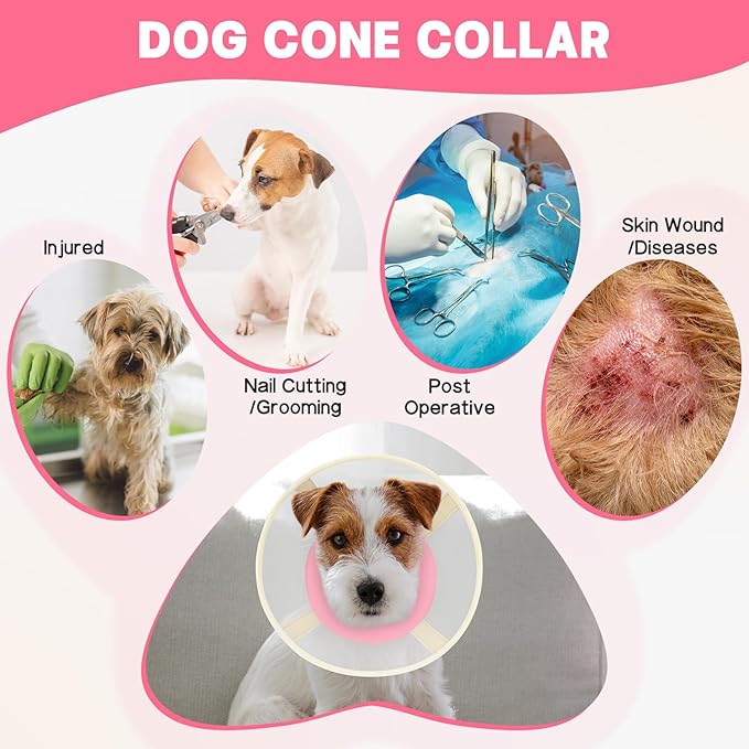 Soft Dog Cone Collar to Stop Licking-Adjustable Comfortable Mesh Recovery Collar After Surgery for Small or Miniature Dogs, Alternative to Plastic Elizabethan Collars for Neuter Incision Care (Pink,L)