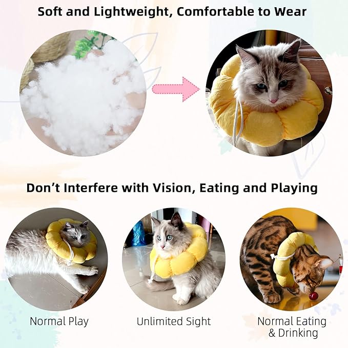 KUDES Cat Small Dog Recovery Collar, Cute Sunflower Neck Cone After Surgery, Adjustable Pet E Collar, Wound Healing Protective Cone Surgery Recovery Elizabethan Collars for Small Pet
