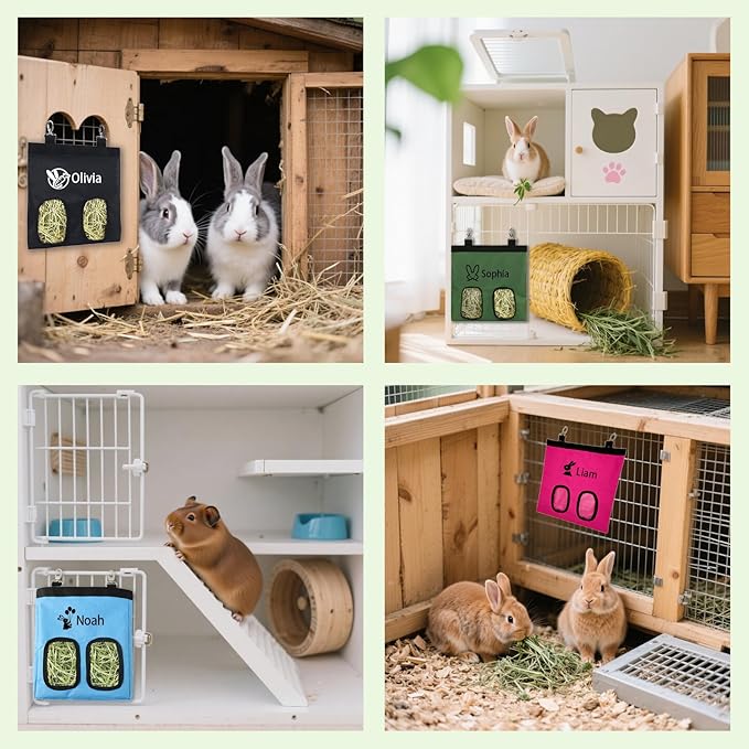 Personalize Hay Bag with Logo Name for Your Guinea Pigs, Bunnies, Chinchillas, Rabbit Custom Hanging Hay Feeder Bag for Small Pets and Animals
