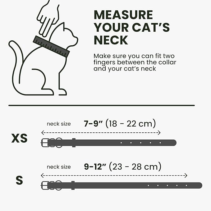 BRONZEDOG Leather Cat Collar with Removable Bells Non Breakaway Kitten QR Tag for Girl Boy (7" - 9" for Cats, Black & Silver) (Pack of 2)