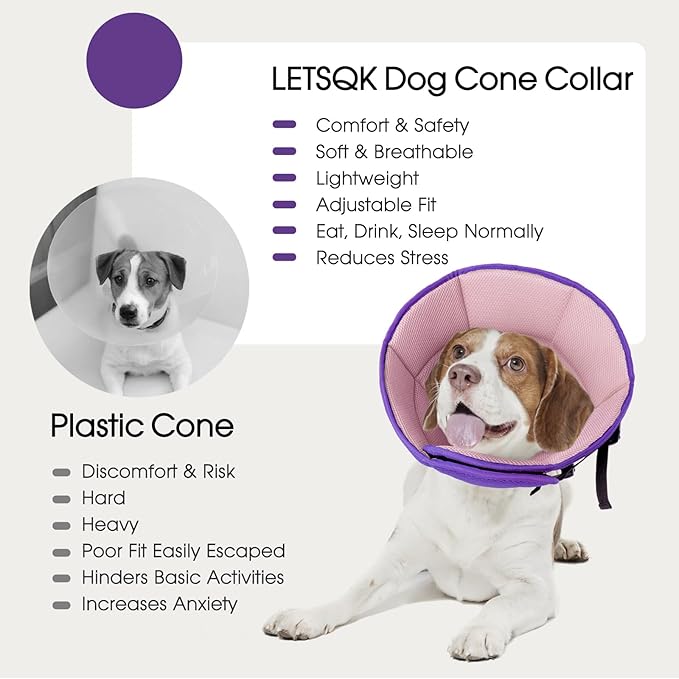 Dog Cone Collar After Surgery for Medium Dogs, Adjustable Soft Recovery Cone for Dogs to Stop Licking Biting, Comfortable Pet Elizabethan Alternative for Wound Healing