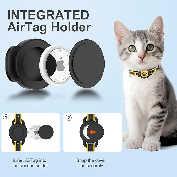 Airtag Cat Collar Breakaway, Reflective Cat Collar with AirTag Holder and Bell, Compatible with Apple Air Tag, Comfortable Padding, Adjustable, Durable (Yellow, S)