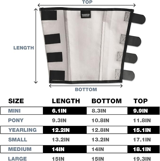 Harrison Howard Loose Fitting Fly Boots UV-Protective Extra Tough Mesh Ventilated Four Fasteners Stay-on Design Protect Horse Legs & Stomp-Reducing Set of 4 Silver Grey Mini