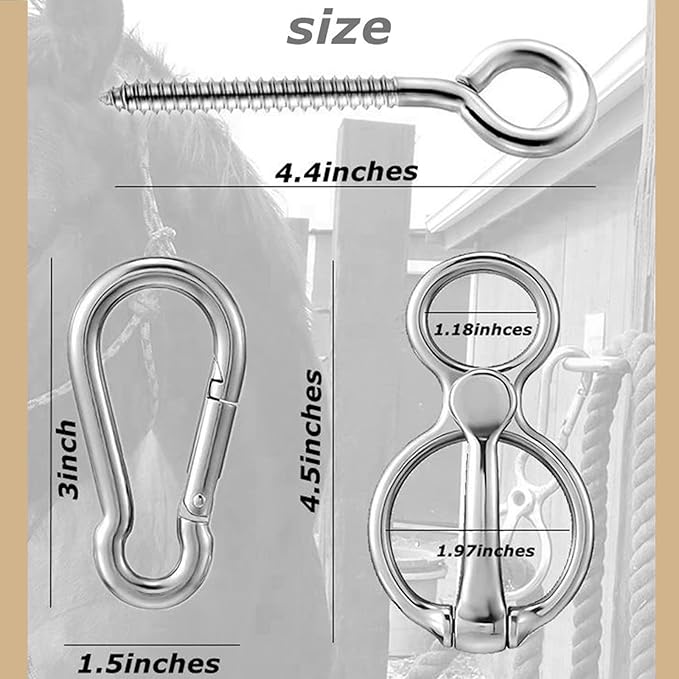 2pcs Horse Tie Ring, Heavy Duty Stainless Steel Tie Ring Horse Training Equipment with Eye Bolt,Quick snap,Humane and Safe Tie Way
