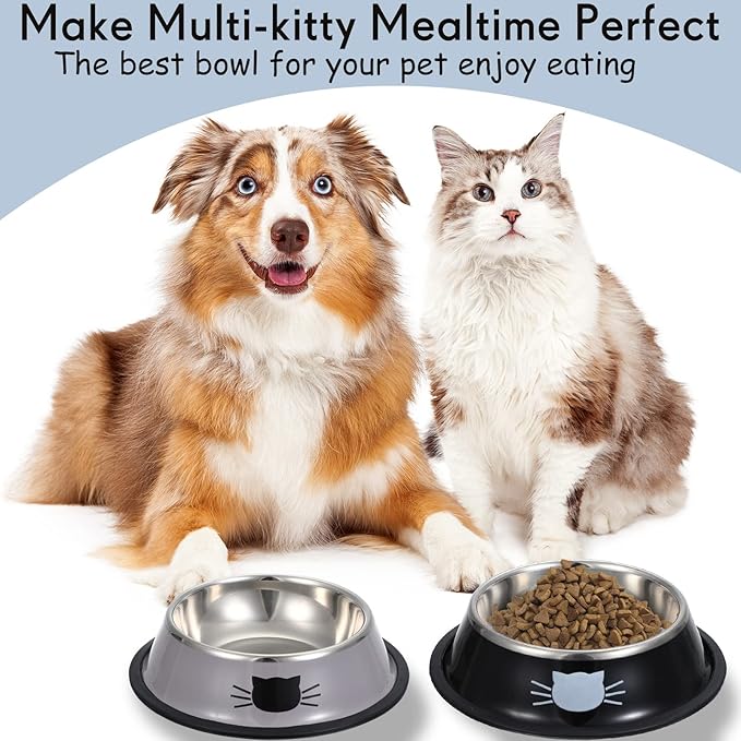 Hillban 10 Pcs Stainless Steel Cat Bowls for Food and Water, 7oz Non-Slip Small Pet Bowls with Removable Rubber Base for Cats Small Dogs Stackable Feeding