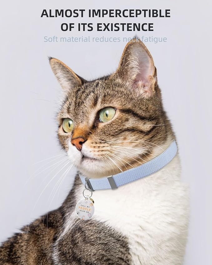 Cat Collar with Bell, Stretch Elastic Quick Release, Modifiable Pet Online Profile Page, Multiple Emergency Contact, Non Breakaway Lightweight Kitten Collar for Girl Cats, Pet Supplies, Gifts, Blue