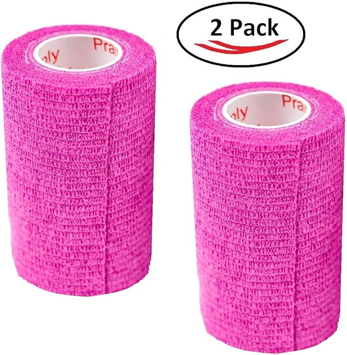 Vet Wrap Tape (Fuchsia) (2 Pack) (3 Inch x 15 feet) Self Adhesive Adherent Adhering Cohesive Flex Self Stick Bandage Grip Roll Dog Cat Pet Horse