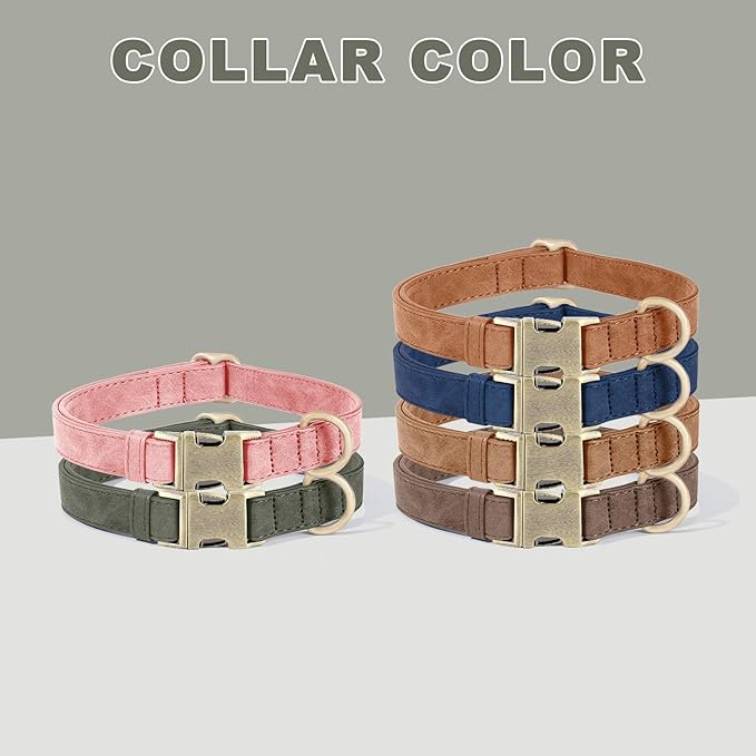 Genuine Leather Dog Collar - Adjustable Pet Collar with Quick Release Metal Buckle, Soft Skin Friendly Real Leather Collar for Small, Medium, Large Dogs (Dark Green, L:Fit 15-23" Neck)
