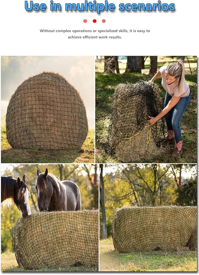7 * 7ft Heavy Duty Slow Feeding Horse Hay Net - 1.75-inch knotless Design Saves 60% hay, 800 lbs Weatherproof Round Bale Feeder for Cattle/Goats/Sheep (7ft)