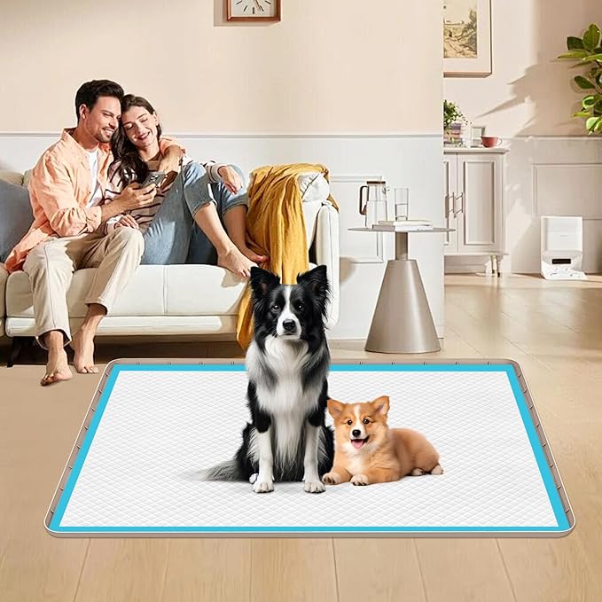 Pee Pad Holder for Dogs, 40" x 28" Silicone Pee Tray Mat Leak-Proof, High Edge, No Spill Pet Pad Holder for Puppy, Cat, Rabbit, Dog Training Pads for Home Floor Protection (Khaki)