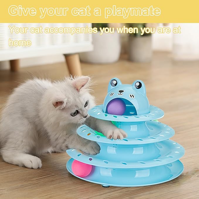 Gefryco Cat Toys 4-Tier Roller Track, Turntable Cat Tower Toy with Colorful Chase Balls, Multi-Level Interactive Cat Toys for Bored Indoor Adult Cats, Fun Puzzle Kitten Exercise Toys Self Play