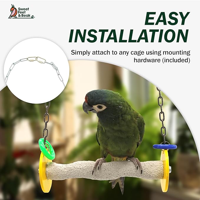 Sweet Feet and Beak Bird Swing - Pumice Perch Trims Nails and Beaks, Safe and Non-Toxic, For Small and Large Birds, 10.5 Inches