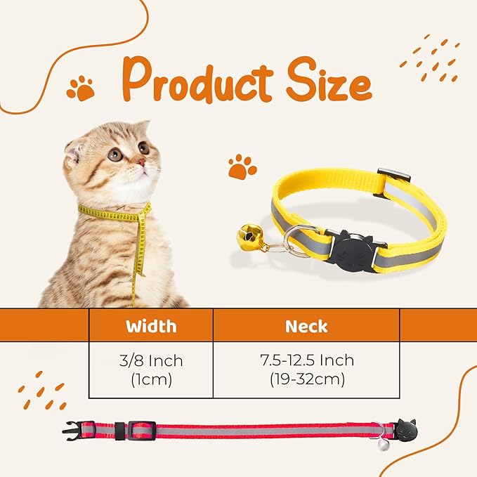 12-Pack Reflective Cat Collar Breakaway with Safety Elastic Band β Cat Collar with Bell - Adjustable Length & Lightweight for Girl Boy Cats and Kittens