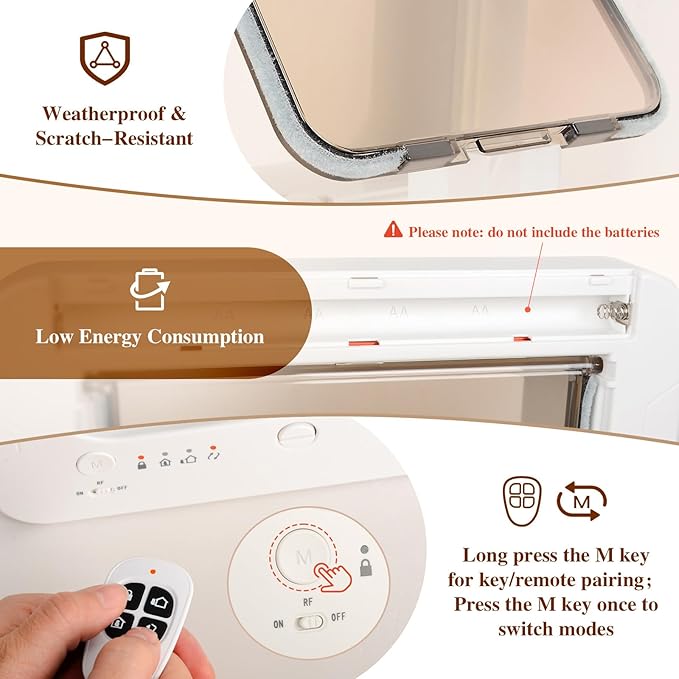 Smart Cat Door for Interior & Exterior, Flap Opening is 7.67’’ (H) by 7'' (W), RFID Cat Pet Door with 3 RFID Collar Sensor Keys & 1 Remote & 4 Way Locking Cat Flap, Automatic Opening Cat Door (White)