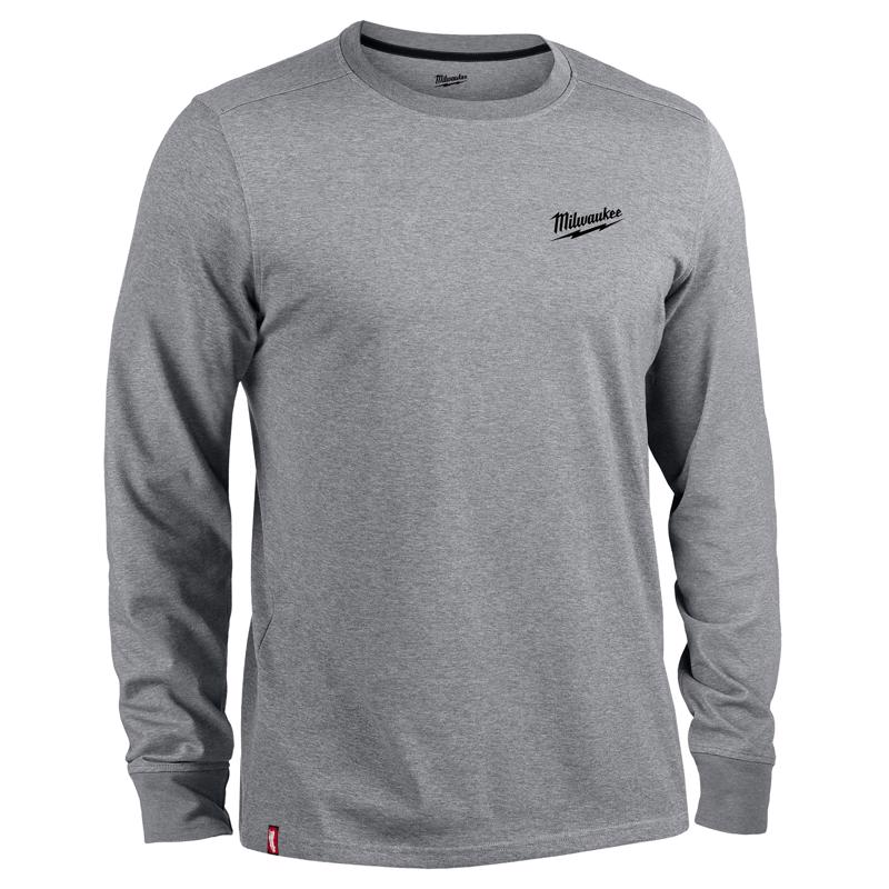 Milwaukee L Long Sleeve Men's Crew Neck Gray Hybrid Work Tee Shirt 604G-L