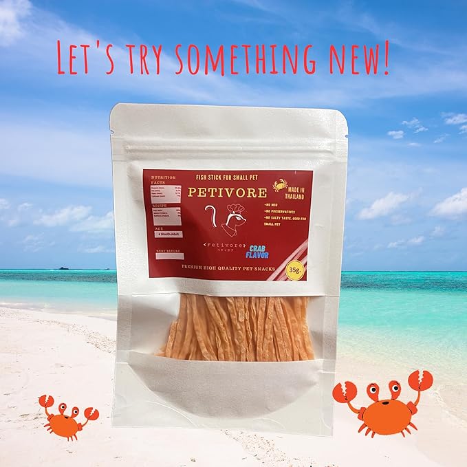 Crab Flavor - Premium Fish Snack for Sugar Glider and Small Exotic Pet - Made from Real Fish - Hamster, Squirrel, Chinchillas, Marmoset - Yummy Treats, Snacks and Food (35g)