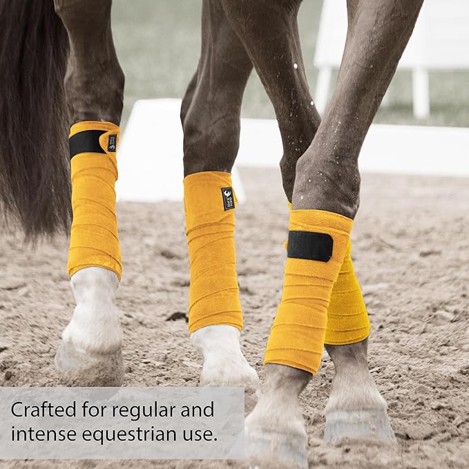 Horse Polo Leg Wraps, 10' Long Fleece Polo Wraps for Horses Set of 4, Horse Leg Bandages Stable Supplies Equestrian Boots Horse Leg Protection Mustard Yellow