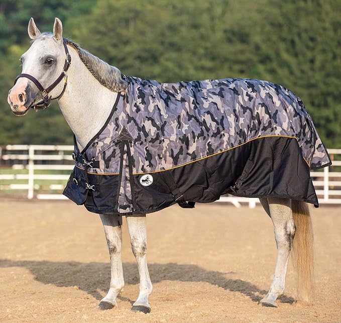Jeffers Economy Plus 1200 Denier Standard Neck Turnout Sheet 84" - Waterproof Breathable Horse Blanket, Lightweight 0 Gram Polyfill Rain Sheet for Horses, Durable Outdoor Equestrian Rug - Urban Camo
