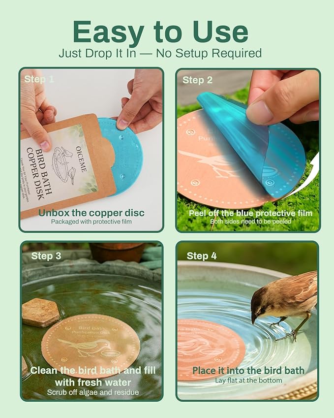 Bird Bath Purification Disk Pure Copper Outside Winter Solar Power Birdbath Heater Deicer Cage Hanging Bowl Metal Warmer Deck Railing Glass Concrete Ceramic Stand Outdoor Water Fountain 4PCS