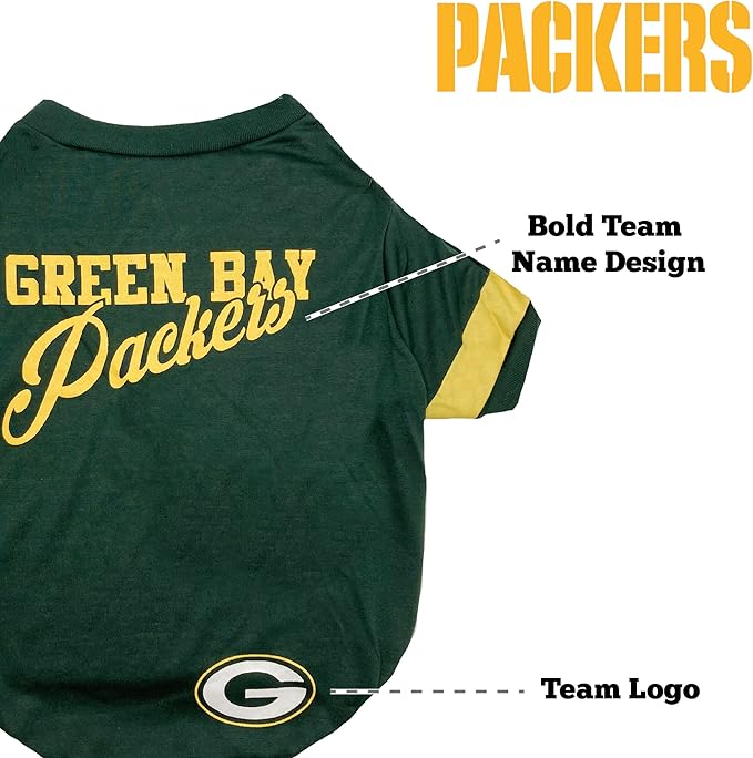 Pets First NFL Green Bay Packers T-Shirt Dogs & Cats, Medium. Football Dog Shirt NFL Team Fans. New & Updated Fashionable Stripe Design, Durable & Cute Sports PET TEE Shirt Outfit (GBP-4146-MD)