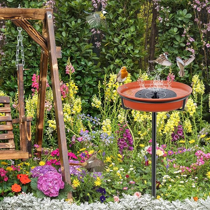 Bird Baths for Outdoors, Detachable Birdbaths for The Garden Clearance, Freestanding Bird Baths for Outdoors Heavy Duty, Bird Bath Bowl Spa & Birdfeeder with Metal Stake Stand (Brown)