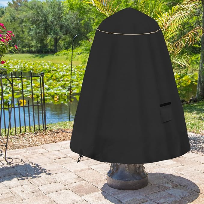 Bitubi Fountain Cover(36"x42") 600D Oxford Cloth Garden Fountain Statue Protective Cover with Drawstring Waterproof Windproof Fountain Protector,Black