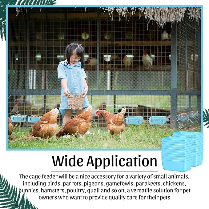 Zhehao 20 Pieces Cage Cups Chicken Feeder Waterer Cups 16 oz Hanging Bird Cage Feeder Plastic Bunny Water Bowl for PET Parrot Pigeon Rooster Gamefowl Poultry Wire Cage(Blue)