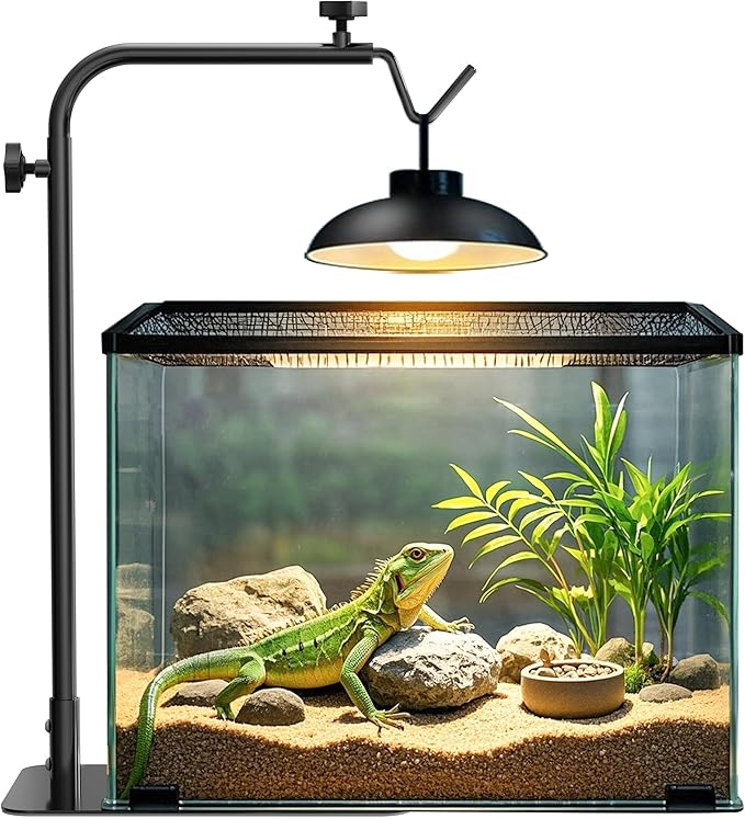 Reptile Heat Lamp Stand Adjustable 18"-32": Light Holder Fixture with Heavy Base for Bearded Dragon, Turtle, Snake, Lizard – Terrarium Heating Dome Lamps for Tank or Aquarium Use