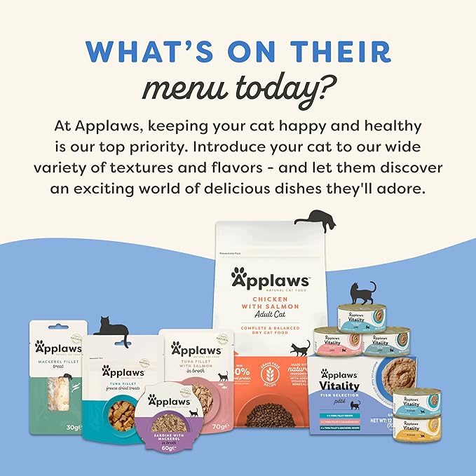 Applaws Vitality Wet Cat Food Paté, Natural Cat Food with Added Vitamins & Minerals, Grain-Free, Carrageenan Free, Fish Variety Selection (12 Count, 2.47 oz Cans)