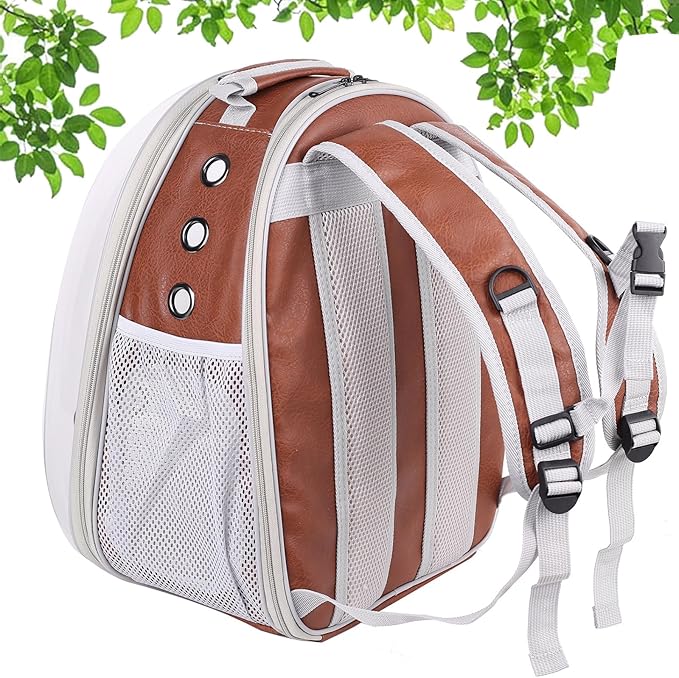 halinfer Back Expandable Cat Backpack Carrier, PU Leather Fit up to 12 lbs, Space Capsule Bubble Window Pet Carrier for Bunny Small Puppy, Backpack for Kitten