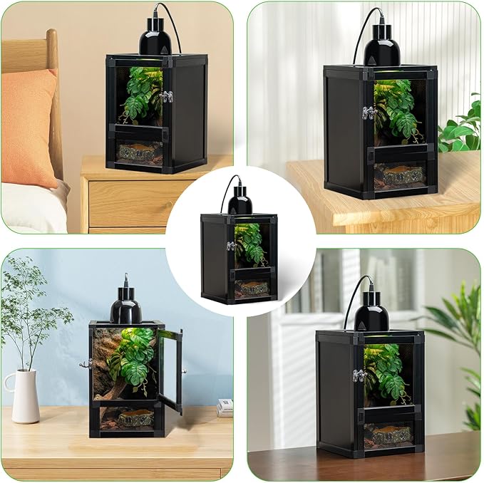 8" x 8" x 12" Reptile Terrarium 5-Pack, Small Hatching Cage with Screen & Acrylic Doors, Ventilated Habitat for Lizards, Frogs, Easy Assembly