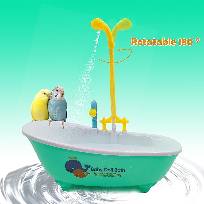 Parrot Automatic Bathtub with Shower, Cute Durable Bird Bath Shower Tub Birds Bath Fountain for Small Medium Parrots Cockatiel Parakeets Conures Lovebirds(Green 10.2 x 4.0 x 11.02Inch)