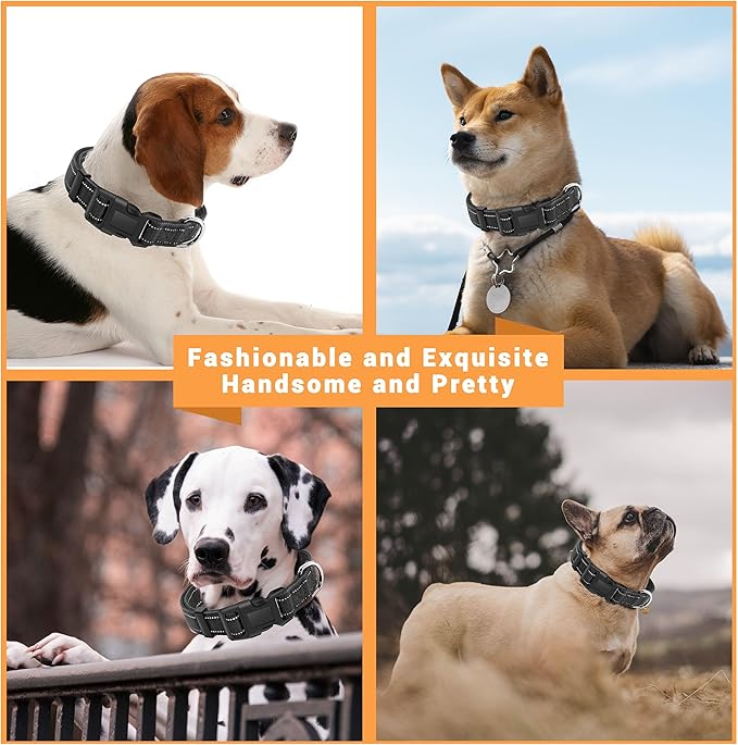 2 Pack Reflective Dog Collar with Safety Locking Buckle, Adjustable Soft Breathable Comfortable Nylon Pet Collar for Small, Medium and Large Dogs, Black, M
