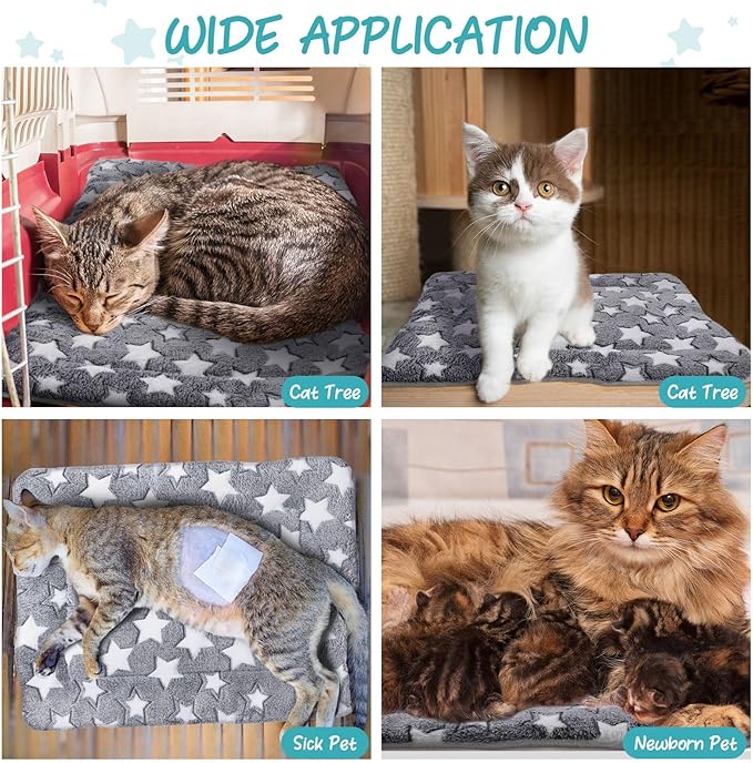 VitalCozy 2 Pack Self Warming Cat Mat Self Heating Pad Bed Reversible Machine Washable Reflects Body Heat Warm Thermal Pet Pad Crate Blanket for Feral and Indoor Cat(Star,20'' X 30'')