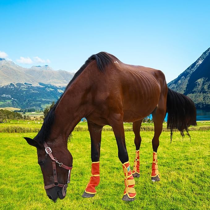 Fly Boots for Horses Set of 4 – Breathable Mesh Leg Protection for Summer with Ventilated Design & All-Day Comfort (Orange,Large