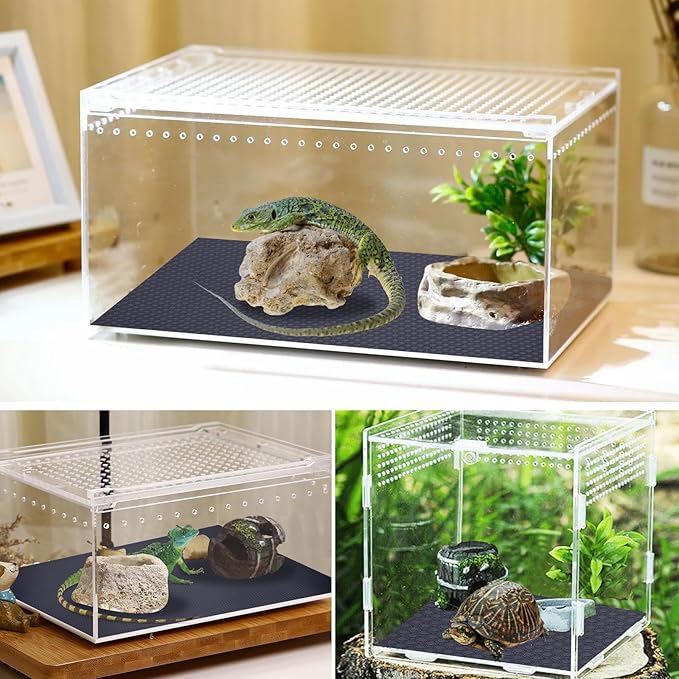 LEOLIO 17.7 x 40 Inch Bearded Dragon Tank Accessories, Non-Adhesive Reptile Carpet Liner for Leopard Gecko, Snake, Lizard, and Tortoise, Terrarium Mat Bedding for Tank Flooring (Black)
