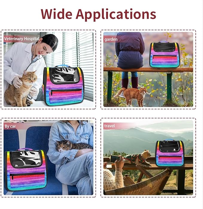 Stripe Rainbow Transparent Pet Carrier for Travel Hiking for Kitty Small Dog