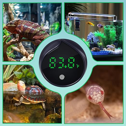 Removable Aquarium Water Thermometer Gauge with Touch Screen Digital Fish Tank Thermometer LED Display ±1℉/℃, Fish Tank Accessories for Betta, Axolotl, Shrimp, Turtle, Reptile and Aquatic (Dark Blue)