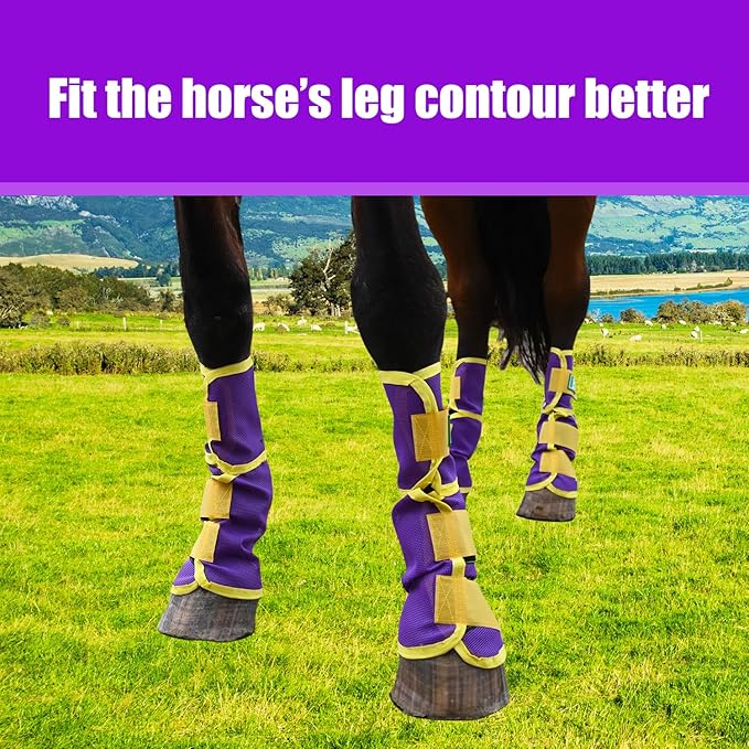 Fly Boots for Horses Set of 4 – Breathable Mesh Leg Protection for Summer with Ventilated Design & All-Day Comfort (Purple,Large