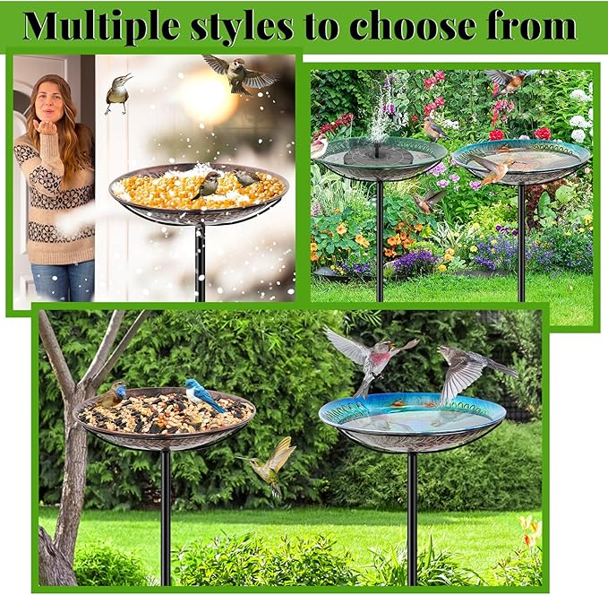 Metal Bird Bath for Outside, Detachable Birdbath & Birdfeeder with Base Stake, Vintage Bird Baths Feeder Bowl for Outdoors Garden Yard Lawn Decor (Vintage Green)