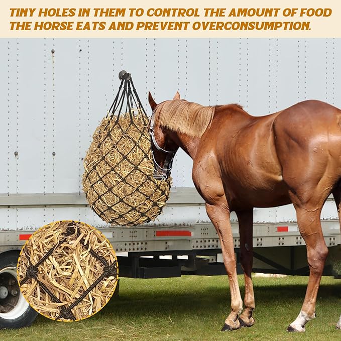 2PCS Hay Nets for Horses,2.36"x2.36" Holes 40”Horse Hay Feeder Net for Slower Feeding,Strong Load-Bearing Hay Bag Hanging for Horse Stable Trailer (Black)