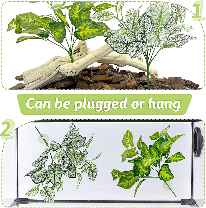 Hamiledyi 5 Pcs Reptile Plants Terrarium Hanging Fake Plant Leaves, Bearded Dragon Tank Accessories, Habitat Decor for Snake Leopard Gecko Lizard Chameleon Spider Turtle (Style 3)