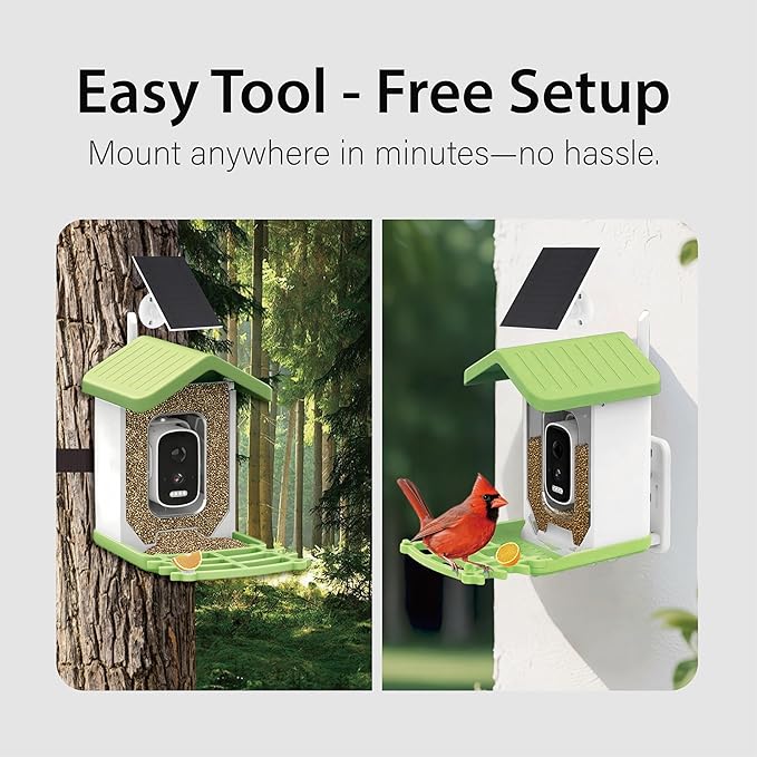 Bird Feeder with Camera Solar Powered, AI Identify Birds Species 10000+, 2.5K HD Video App Live View, Smart Bird Feeder for Outdoors Backyard, Gifts for Birdlovers Mom Dad