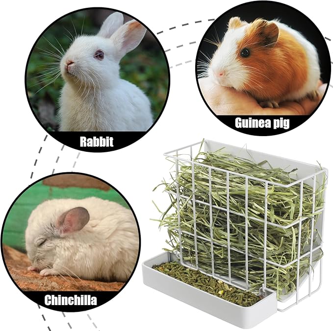 Large Hay & Feed Two in One Feeding Rack Rabbit Hay Rack with Hook Heavy-Duty Metal,Internal Sloping Design,Hay Feeder for Bunny,Rabbit,Chinchillas,Comes with Two Multifunctional Zippers