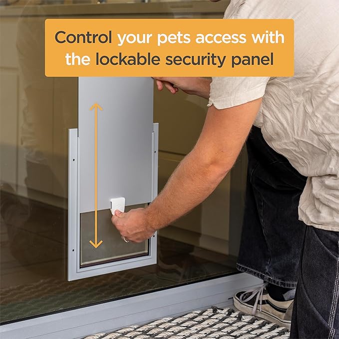 Hakuna Pets Deluxe Aluminum Pet, Cat and Dog Door with 2-Way Locking Panel for Screens, Doors and Walls up to 2.8" Thick, X-Large, Silver