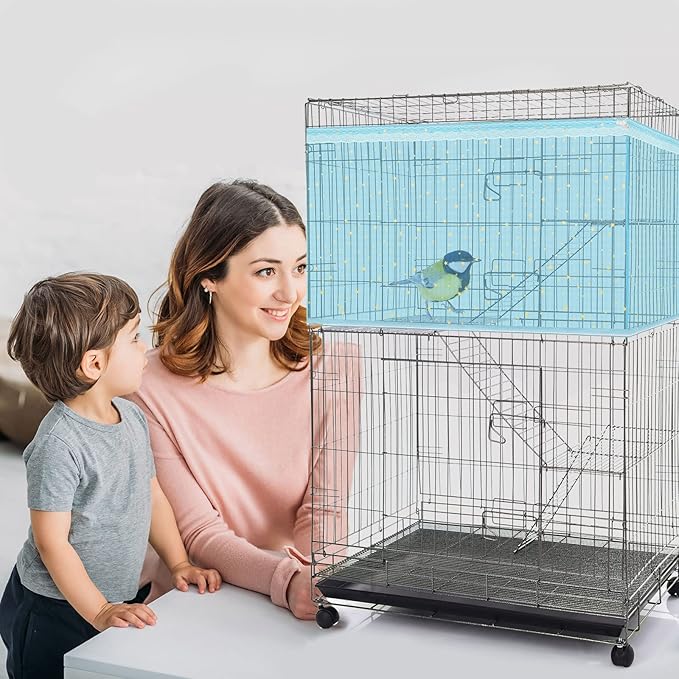 Shappy Large Bird Cage Cover, Bird Cage Seed Catcher, Adjustable Star Pattern Nylon Mesh Net for Parrot Parakeet Macaw Pet Supplies(Blue)