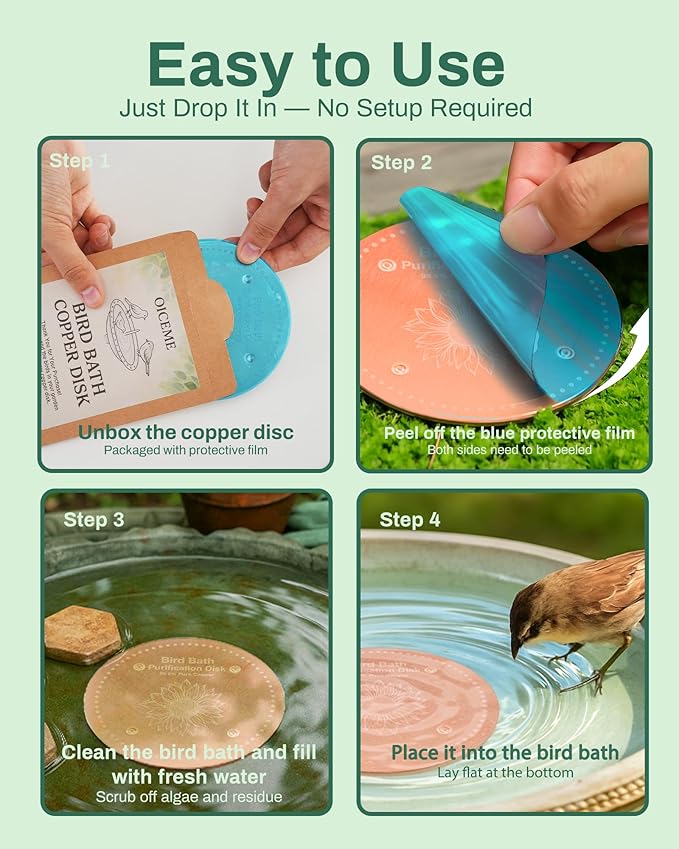 Bird Bath Purification Disk Pure Copper Outside Winter Solar Power Birdbath Hummingbird Bee Water Fountain Solar Power Window Feeder Stand Nectar Food Pole House Hanging Birdhouse Accessories